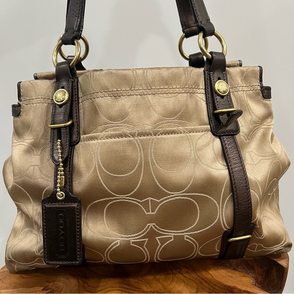 Coach Gold Monogram Leather Strap Brown Shoulder Bag & Wallet - Picture 3 of 14